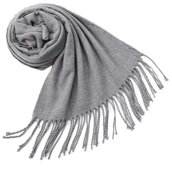 Accessories - Unisex Solid Gray Tassel Scarf